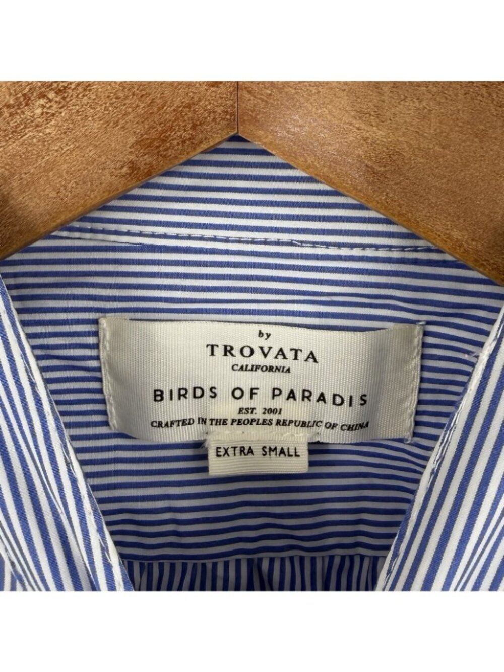 TROVATA BIRDS OF PARADIS Women's Blue White Stripe Cap Sleeve Astrid Shirt Dress - Picture 3 of 6